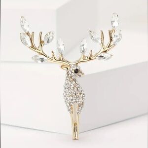 Elegant Rhinestone Deer Antler Brooch Pin | Sparkling Gold  Christmas Jewelry 🦌